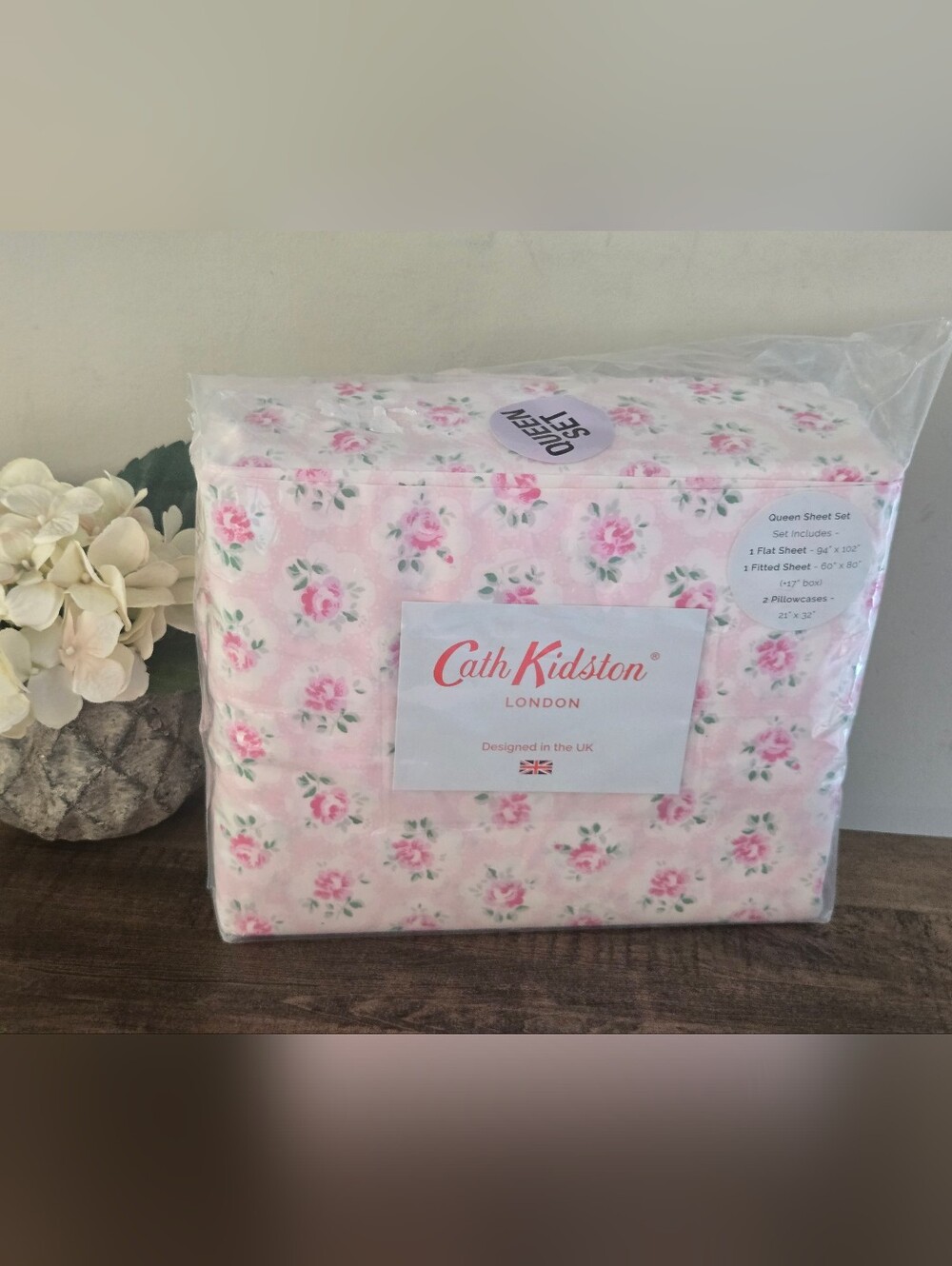NWT! Cath Kidston  - Small Rosebud Pink - Queen Sheet Set - 100% Cotton